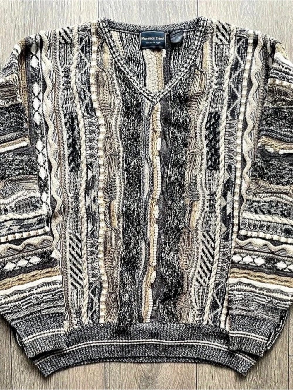 Vintage Florence Tricot Knit Textured Sweater Coogi Style Size L